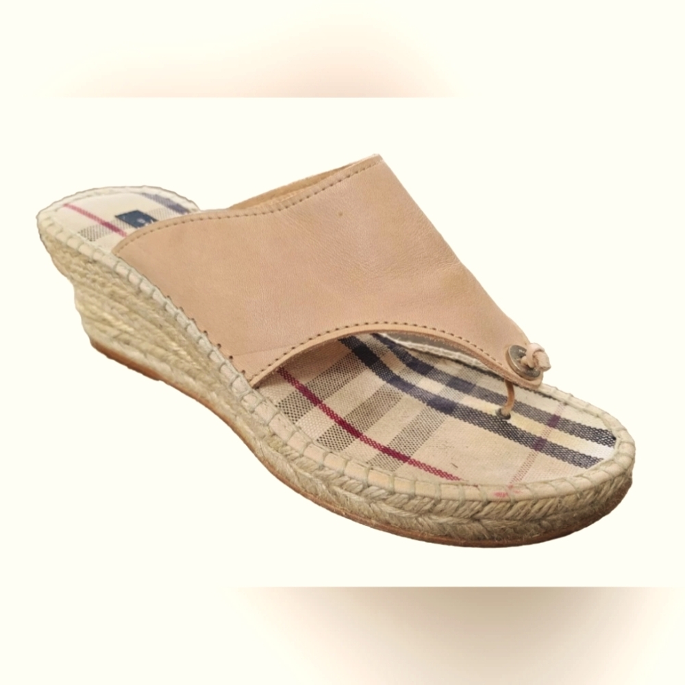 Burberry Tan Nova Check Wedge Sandal Espadrille EU 39 US 8 Summer Open toe Shoe